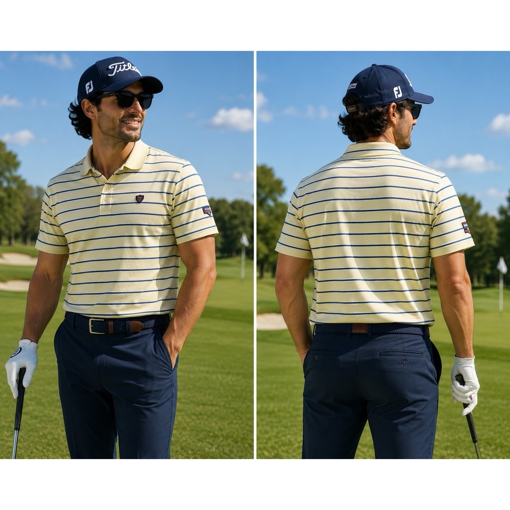 Polo Ralph Lauren shirt mens xl  navy yellow  Stripe Short Sleeve Polo Golf